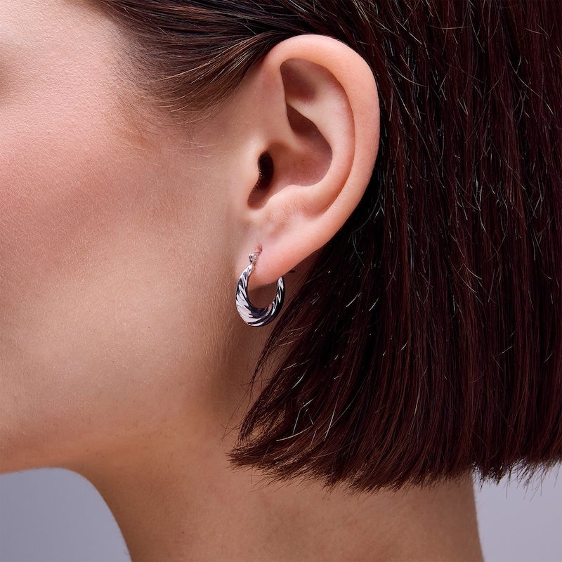 Main Image 2 of Sterling Silver Scalloped Hinged Hoops