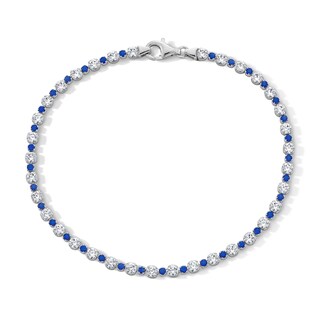 Sterling Silver CZ Alternating Blue and White Tennis Bracelet - 7.25"