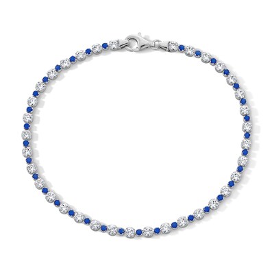Sterling Silver CZ Alternating Blue and White Tennis Bracelet - 7.25"