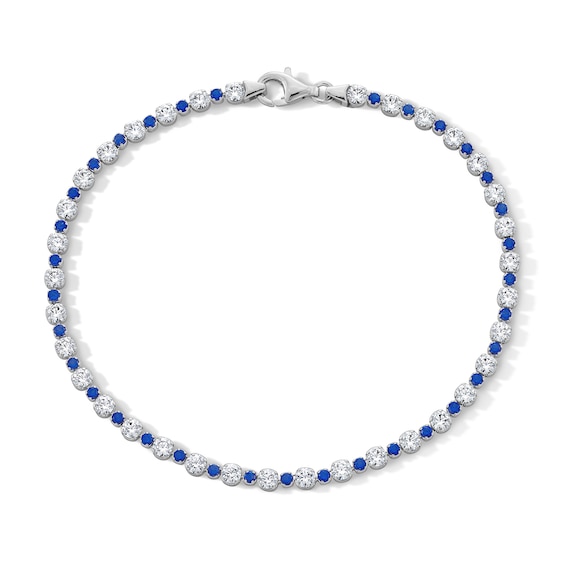 Sterling Silver CZ Alternating Blue and White Tennis Bracelet - 7.25"