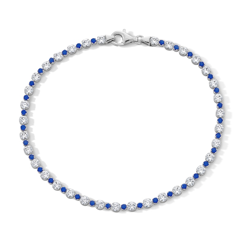 Sterling Silver CZ Alternating Blue and White Tennis Bracelet - 7.25"