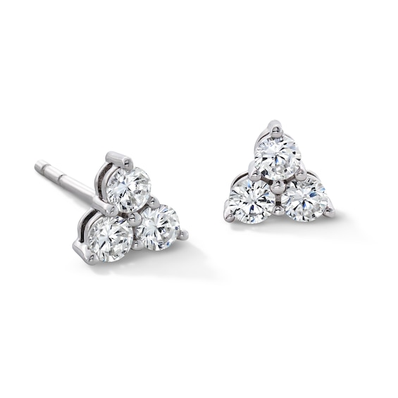 Sterling Silver CZ Tri Stone Cluster Studs
