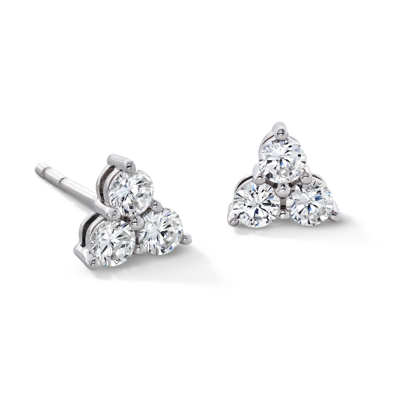 Sterling Silver CZ Tri Stone Cluster Studs