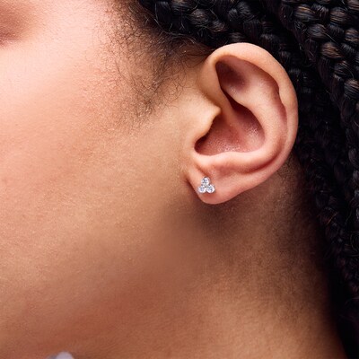 Sterling Silver CZ Tri Stone Cluster Studs