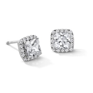 Sterling Silver CZ Square Halo Studs