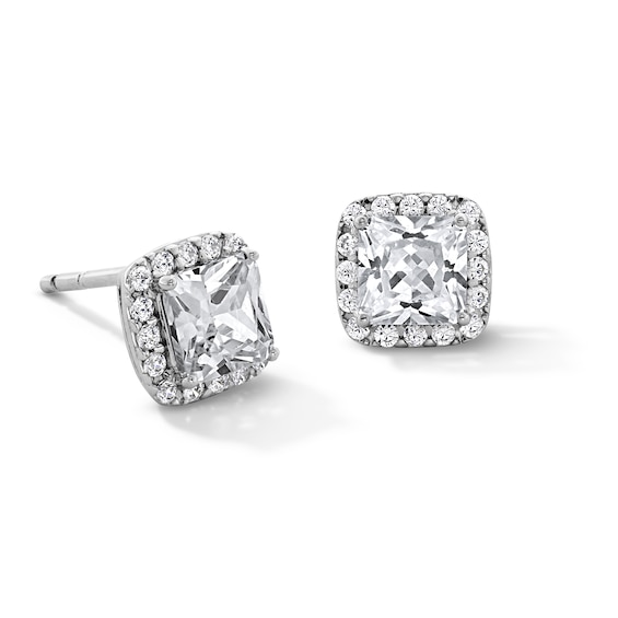 Sterling Silver CZ Square Halo Studs