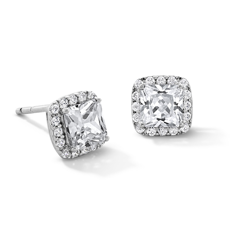 Sterling Silver CZ Square Halo Studs