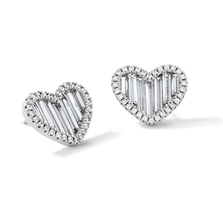 Sterling Silver Cz Baguette Heart Studs