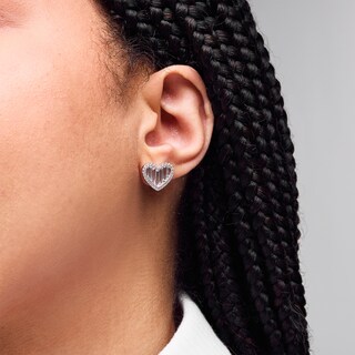 Sterling Silver Cz Baguette Heart Studs