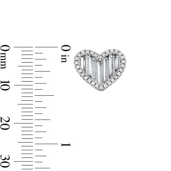 Sterling Silver Cz Baguette Heart Studs