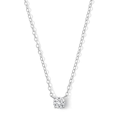 Sterling Silver CZ Solitaire Pendant - 16" + 2"