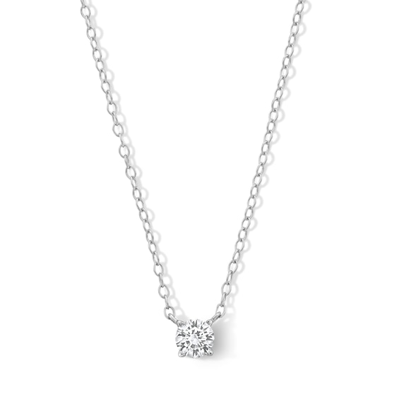 Sterling Silver CZ Solitaire Pendant - 16" + 2"