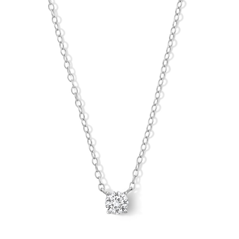 Sterling Silver CZ Solitaire Pendant - 16" + 2"