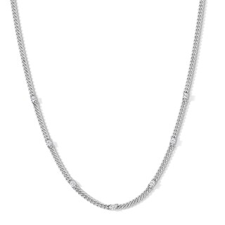 Sterling Silver CZ Curb Chain - 16" + 2"