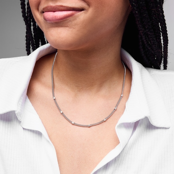 Sterling Silver CZ Curb Chain - 16" + 2"