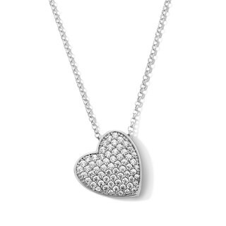 Sterling Silver CZ Cluster Heart Necklace - 16" + 2"