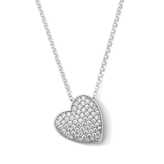 Sterling Silver CZ Cluster Heart Necklace - 16" + 2"