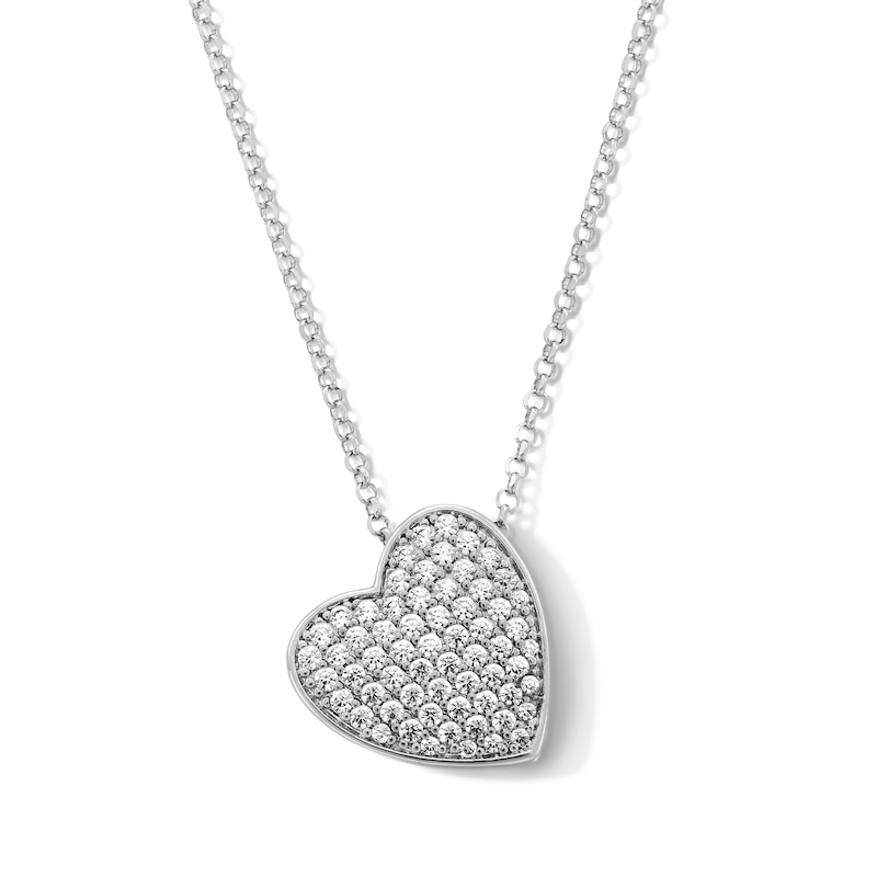 Sterling Silver CZ Cluster Heart Necklace - 16" + 2"