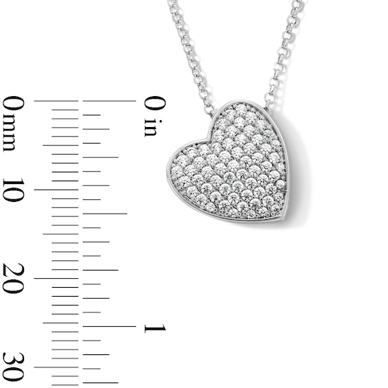 Sterling Silver CZ Cluster Heart Necklace - 16" + 2"