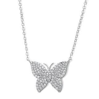 Sterling Silver CZ Butterfly Pendant - 16" + 2"