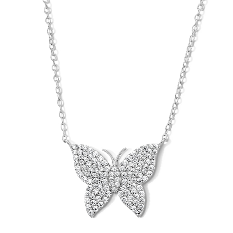 Sterling Silver CZ Butterfly Pendant - 16" + 2"