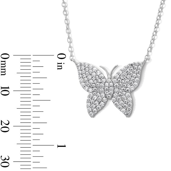 Sterling Silver CZ Butterfly Pendant - 16" + 2"