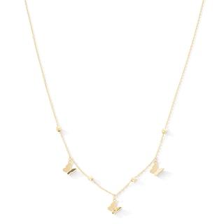 10K Solid Gold Butterfly and Bead Station Necklace - 18"