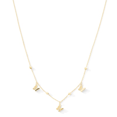 10K Solid Gold Butterfly and Bead Station Necklace - 18"