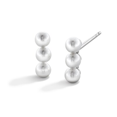 Sterling Silver Faux Pearl Bar Drop Studs