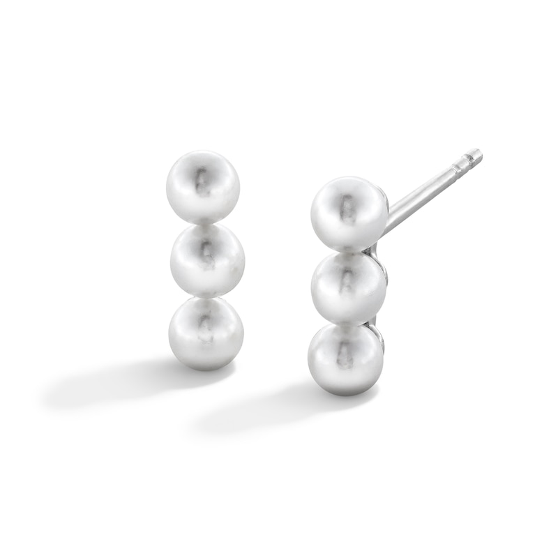 Sterling Silver Faux Pearl Bar Drop Studs