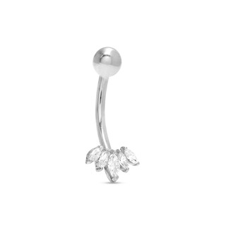 14K White Gold CZ Marquise Five Stone Belly Button Ring - 14G 3/8"