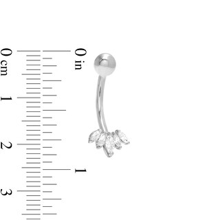 14K White Gold CZ Marquise Five Stone Belly Button Ring - 14G 3/8"