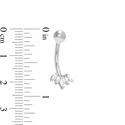 14K White Gold CZ Marquise Five Stone Belly Button Ring - 14G 3/8"