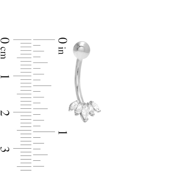 14K White Gold CZ Marquise Five Stone Belly Button Ring - 14G 3/8"