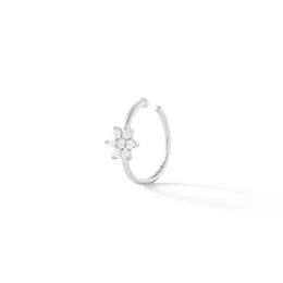 14K Solid White Gold CZ Flower Nose Ring - 20G 7/16"