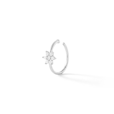 14K Solid White Gold CZ Flower Nose Ring - 20G 7/16"