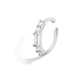 14K Solid White Gold CZ Baguette and Round Five Stone Nose Hoop - 20G 3/8"