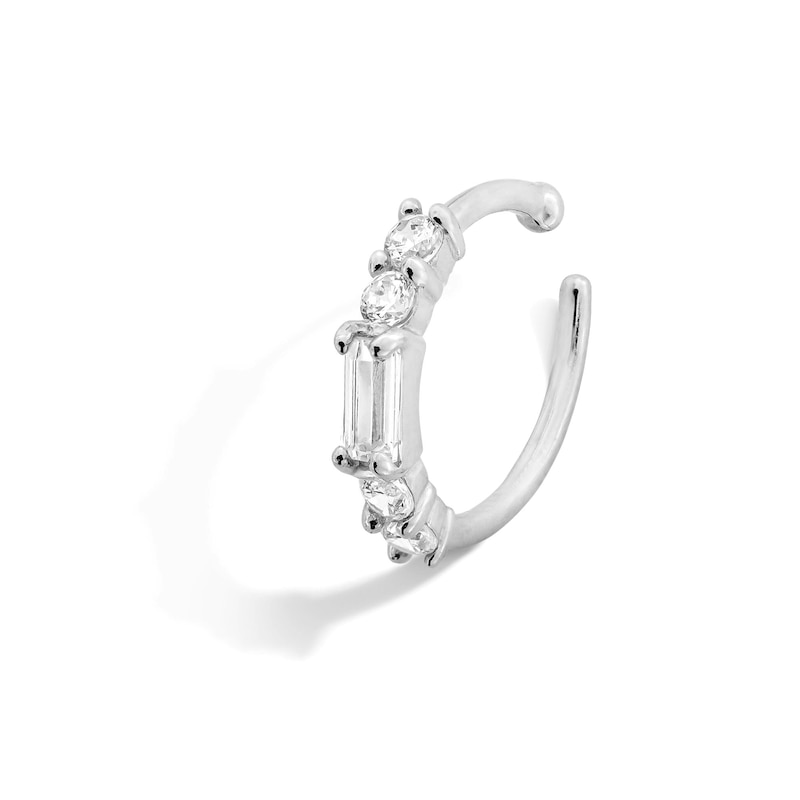 Main Image 1 of 14K Solid White Gold CZ Baguette and Round Five Stone Nose Hoop - 20G 3/8"