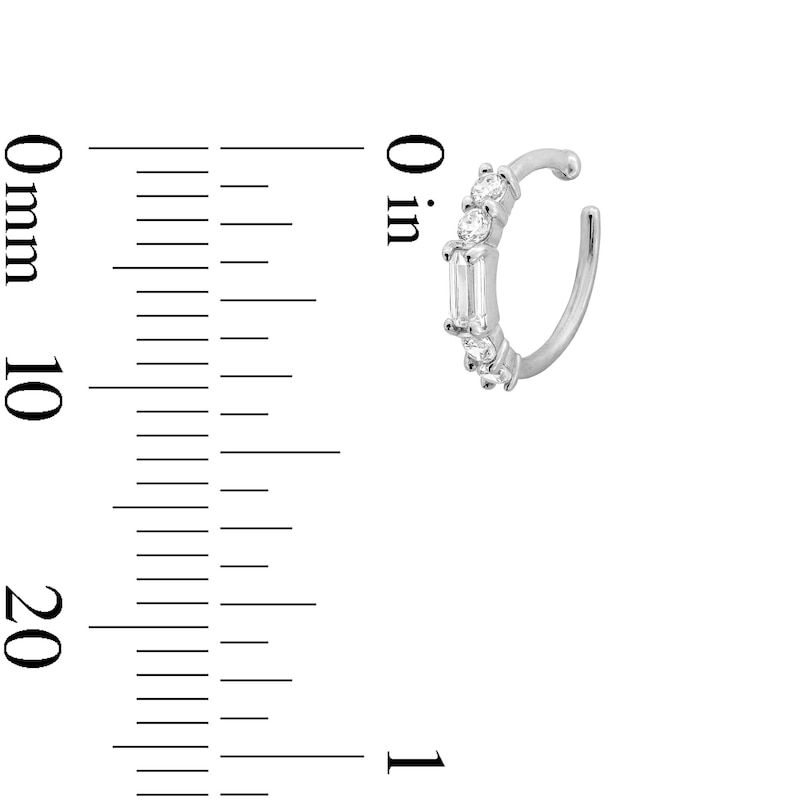 Main Image 3 of 14K Solid White Gold CZ Baguette and Round Five Stone Nose Hoop - 20G 3/8"