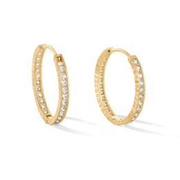 10K Gold and Pavé-Set CZ Huggie Hoop Earrings