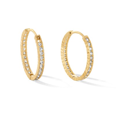 10K Gold and Pavé-Set CZ Huggie Hoop Earrings