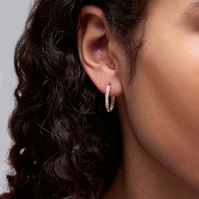 Main Image 2 of 10K Gold and Pavé-Set CZ Huggie Hoop Earrings