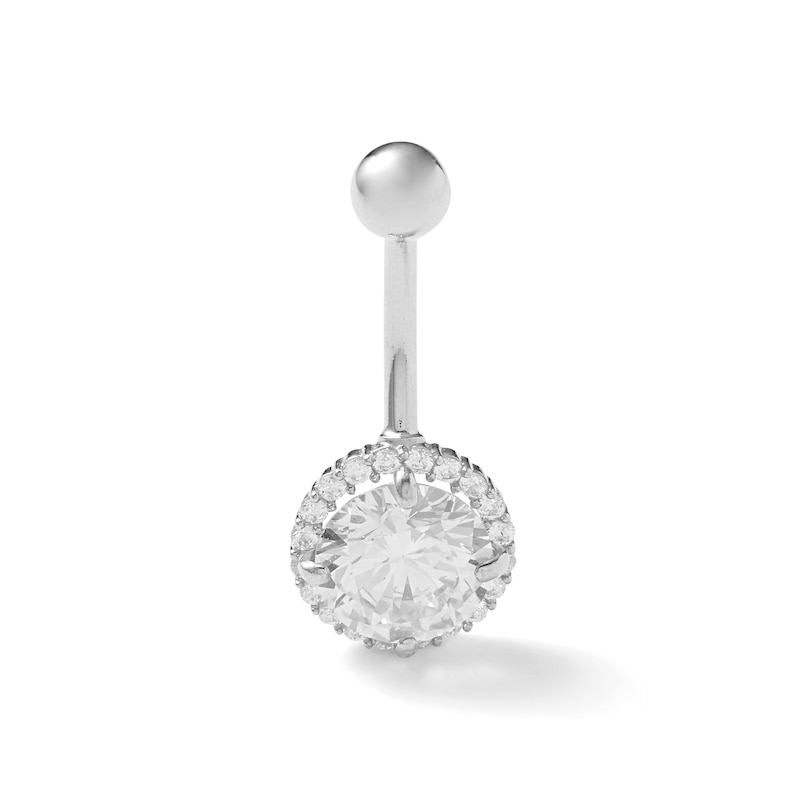Main Image 1 of 10K Solid White Gold CZ Frame Belly Button Ring - 14G 3/8"