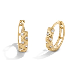 10K Gold CZ Chevron Huggie Hoops