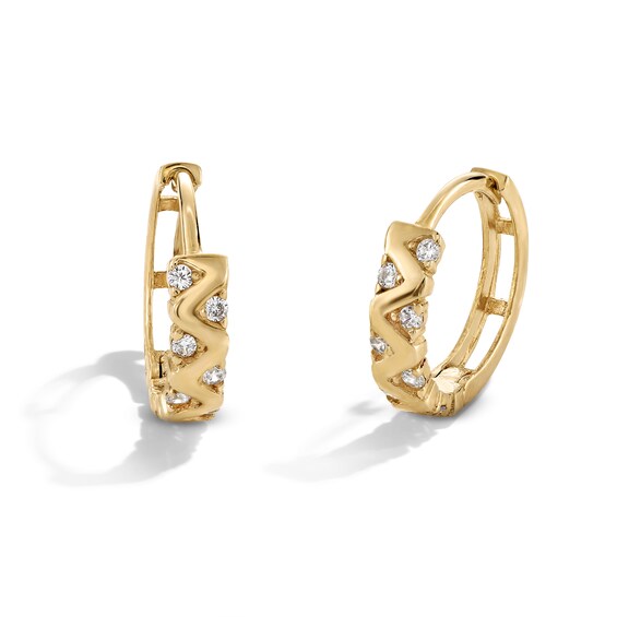 10K Gold CZ Chevron Huggie Hoops