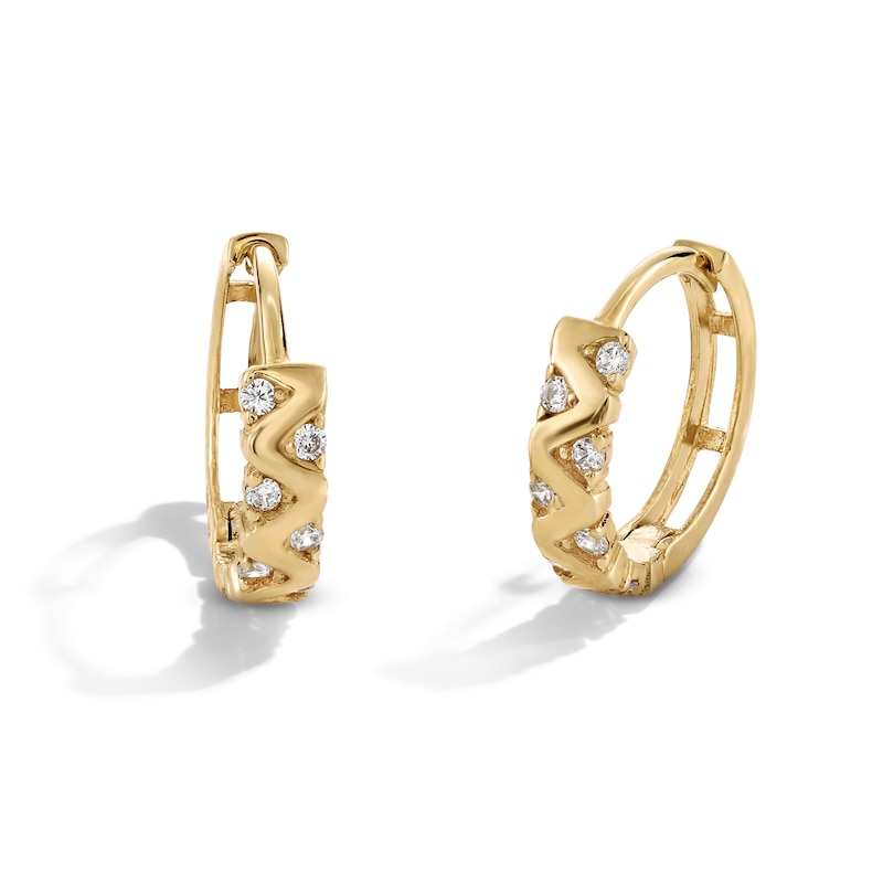 10K Gold CZ Chevron Huggie Hoops