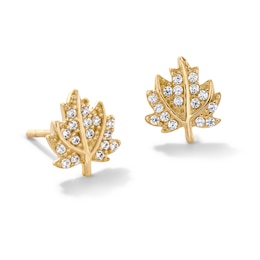 10K Gold CZ Pavé Leaf Studs