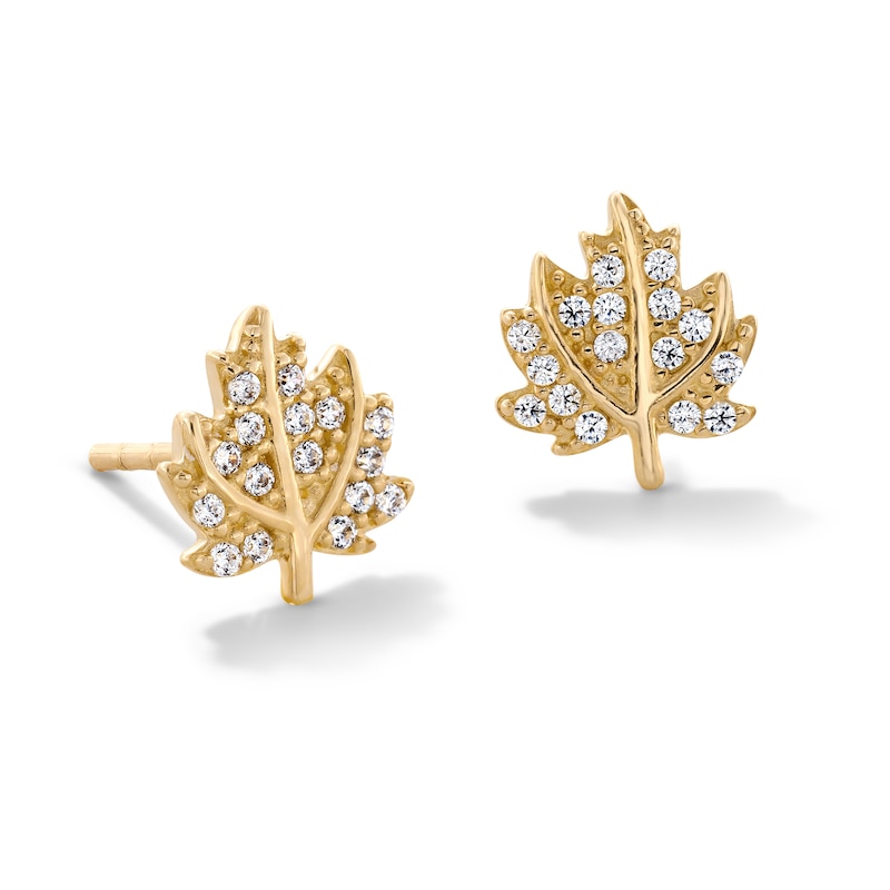 10K Gold CZ Pavé Leaf Studs