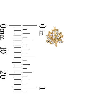 10K Gold CZ Pavé Leaf Studs