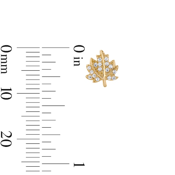 10K Gold CZ Pavé Leaf Studs